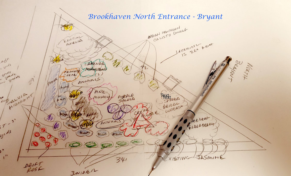 sketch of flower plantings at entrance of neighborhood